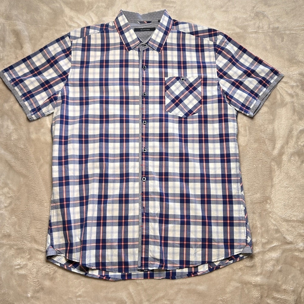7 Diamonds 4 Way Stretch Shirt Mens L Plaid‎ Short Sleeve Button Up Performance